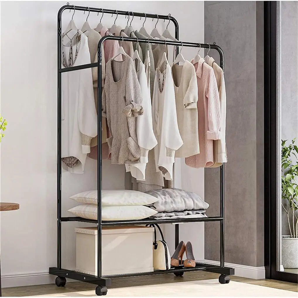 Rolling Clothes Rail Rack Garment Hanging Rack with Storage Shelves