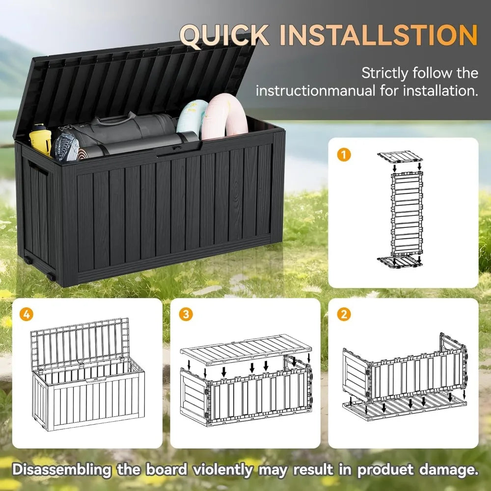 Ljustra 72 Gallon Waterproof Deck Box Outdoor Storage Garden Tools Pool Accessories