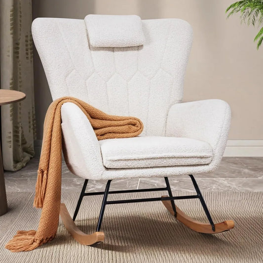 Rocking Chair Nursery Upholstered Glider Armchair High Backrest Padded Seat