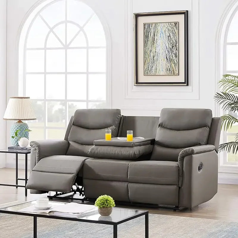77" Faux Leather Reclining Loveseat Sofa w/ 2 Recliners, Cup Holders, Console – Manual Recliner Couch