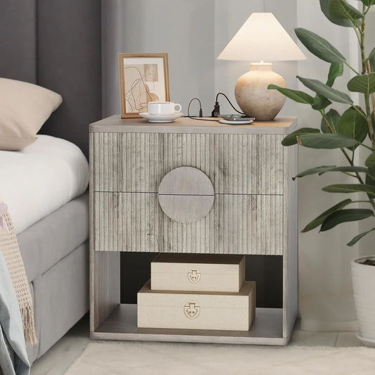 Large Fluted Nightstand Modern Bedside Table for Bedroom Living Room