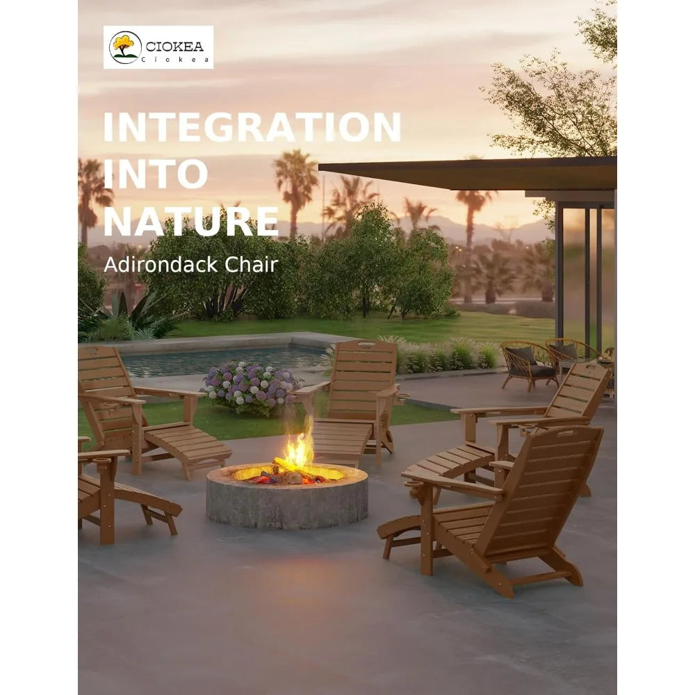 Folding Adirondack Chair with Retractable Ottoman Patio Fire Pit Chair