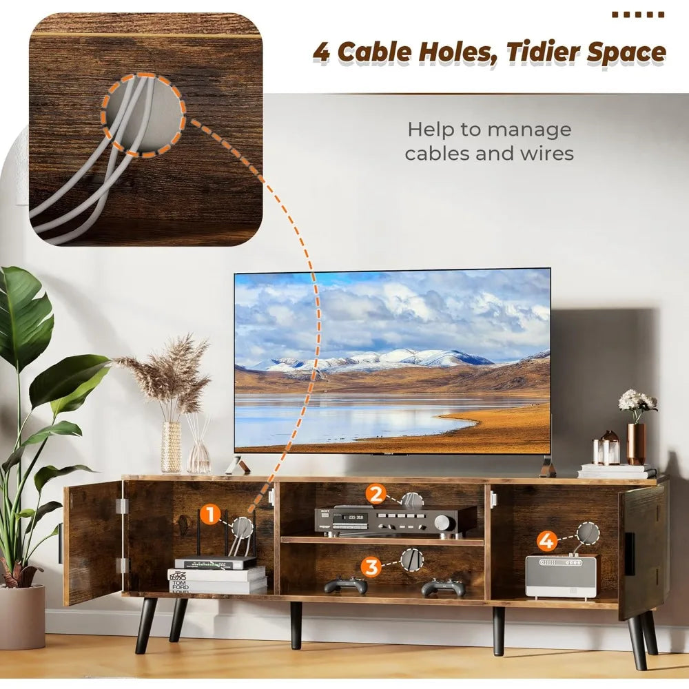 TV Stand for 55 Inch TV with Adjustable Shelf and 2 Cabinets