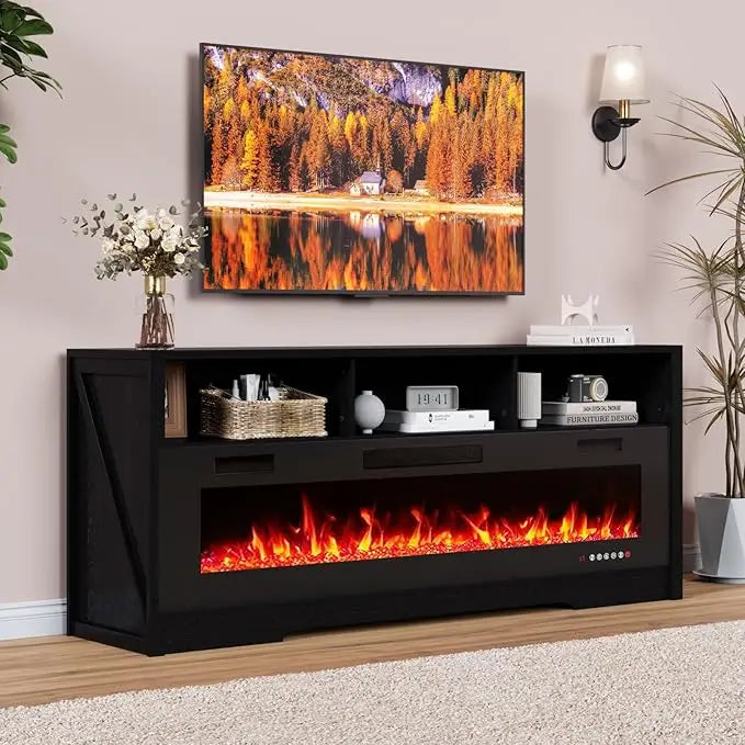 65 Inch Fireplace TV Stand with Open Storage for Living Room