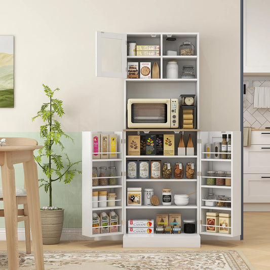 Ljustra 66.5 Inch Tall Kitchen Pantry Storage Cabinet with Microwave Stand