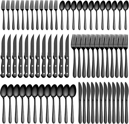 72-Piece Stainless Steel Flatware Set for 12 with Steak Knives