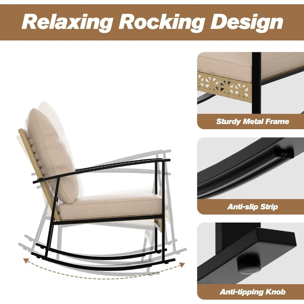 Ljustra 3 Piece Rocking Bistro Set Outdoor Patio Furniture with Coffee Table
