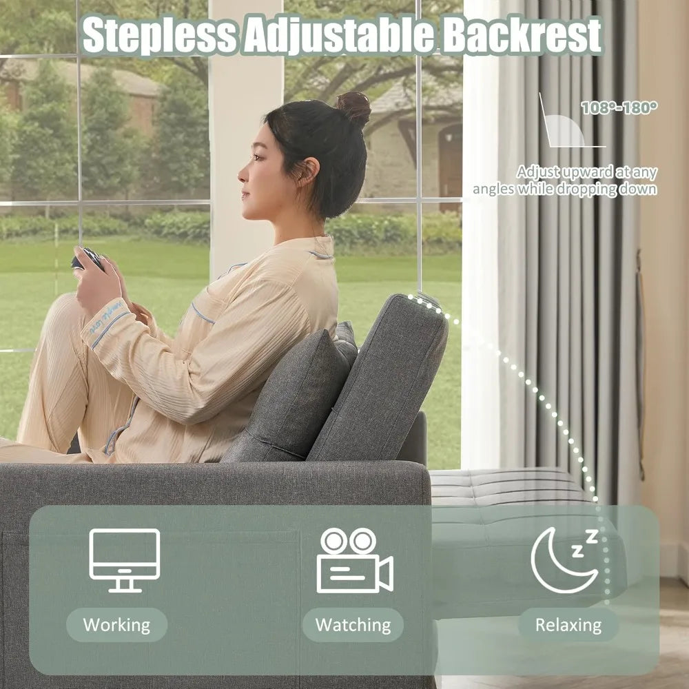 52 Inch Sleeper Sofa Bed Loveseat with Adjustable Backrest and USB Ports