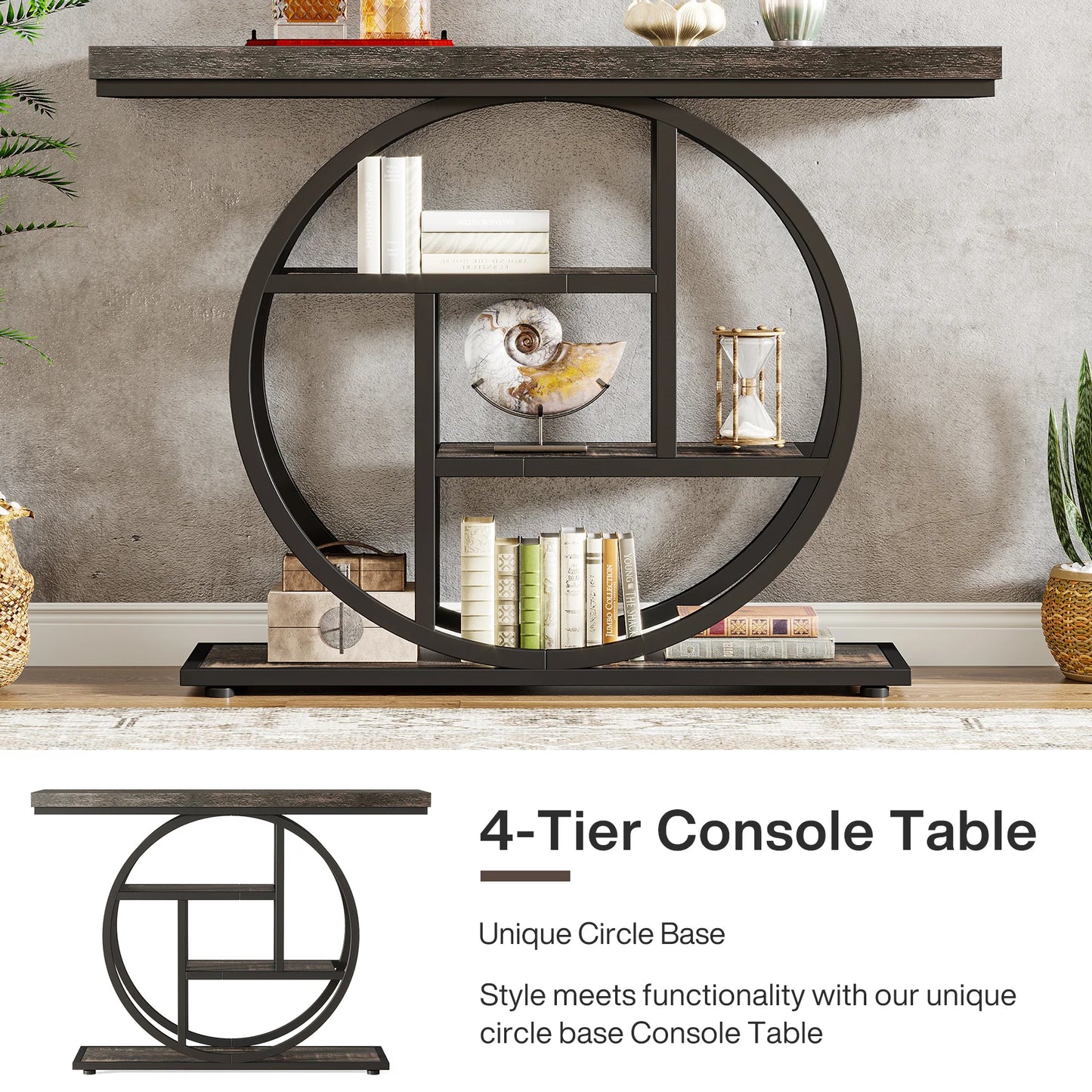 Console Table 4-Tier Entryway Table Industrial Sofa Table Living Room