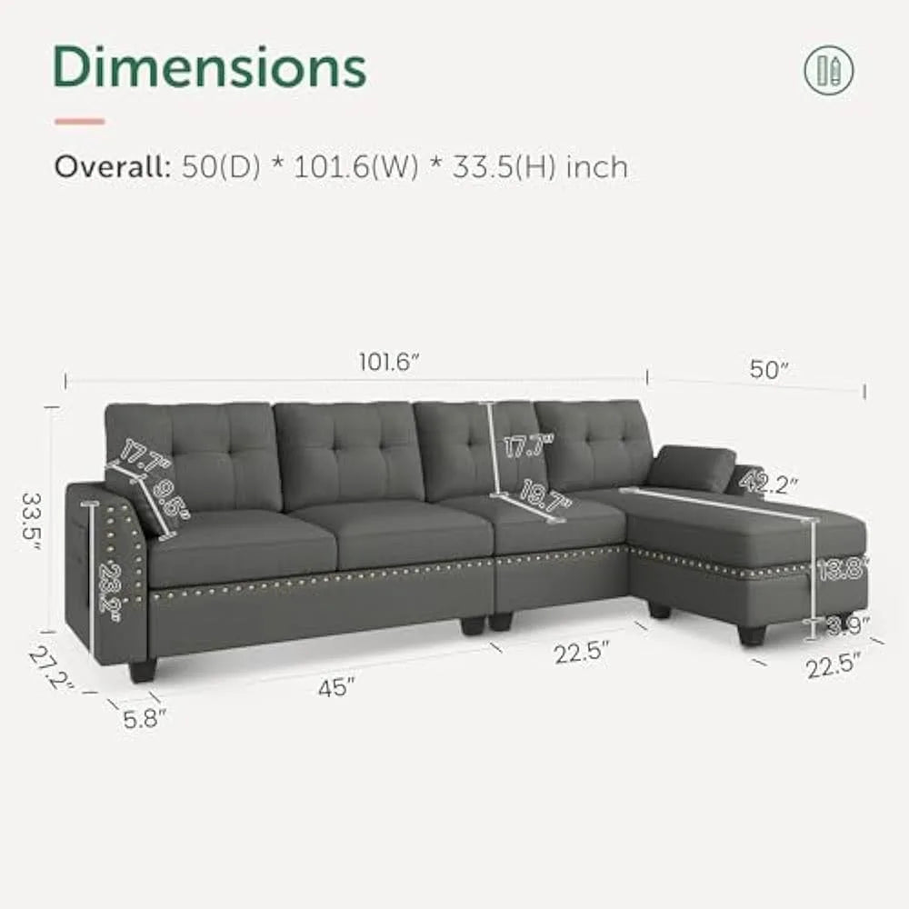Ljustra Reversible L Shaped Sectional Sofa Couch for Small Spaces