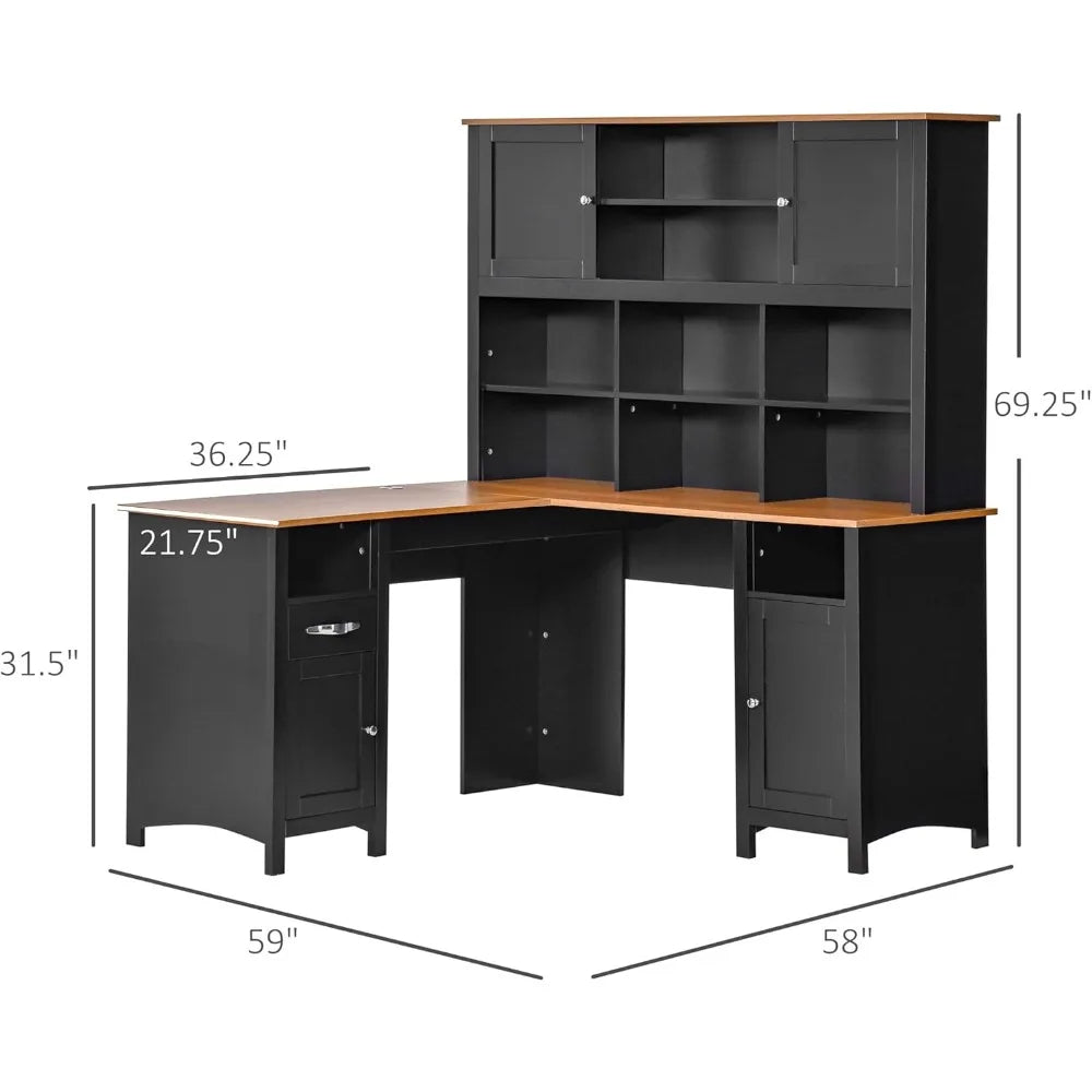 L Shaped Computer Desk with Hutch Space Saving Home Office Desk