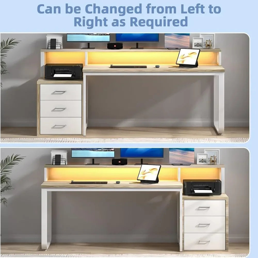 67 Inch Computer Desk with LED Lights and Drawer for Home Office