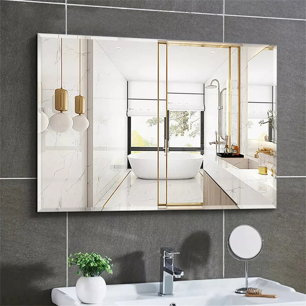 Rectangle Frameless Wall Mirror Beveled Edge Entry Bathroom Decor