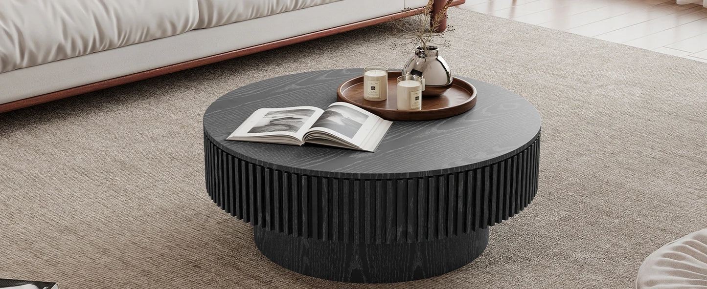 31.5 Round Coffee Table with Storage Modern Luxury Drum Accent Table