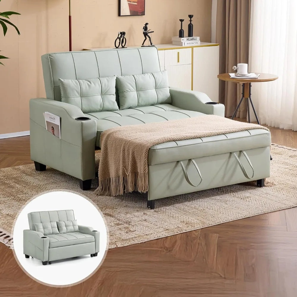 3-in-1 Convertible Futon Sleeper Sofa Bed Pull Out Loveseat with USB & Side Pockets