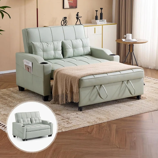 3-in-1 Convertible Futon Sleeper Sofa Bed Pull Out Loveseat with USB & Side Pockets