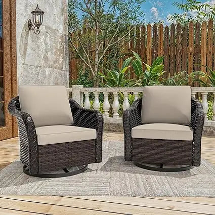 Outdoor Patio 360 Degree Swivel Glider Rocker Chairs Set of 2 Washable Cushions