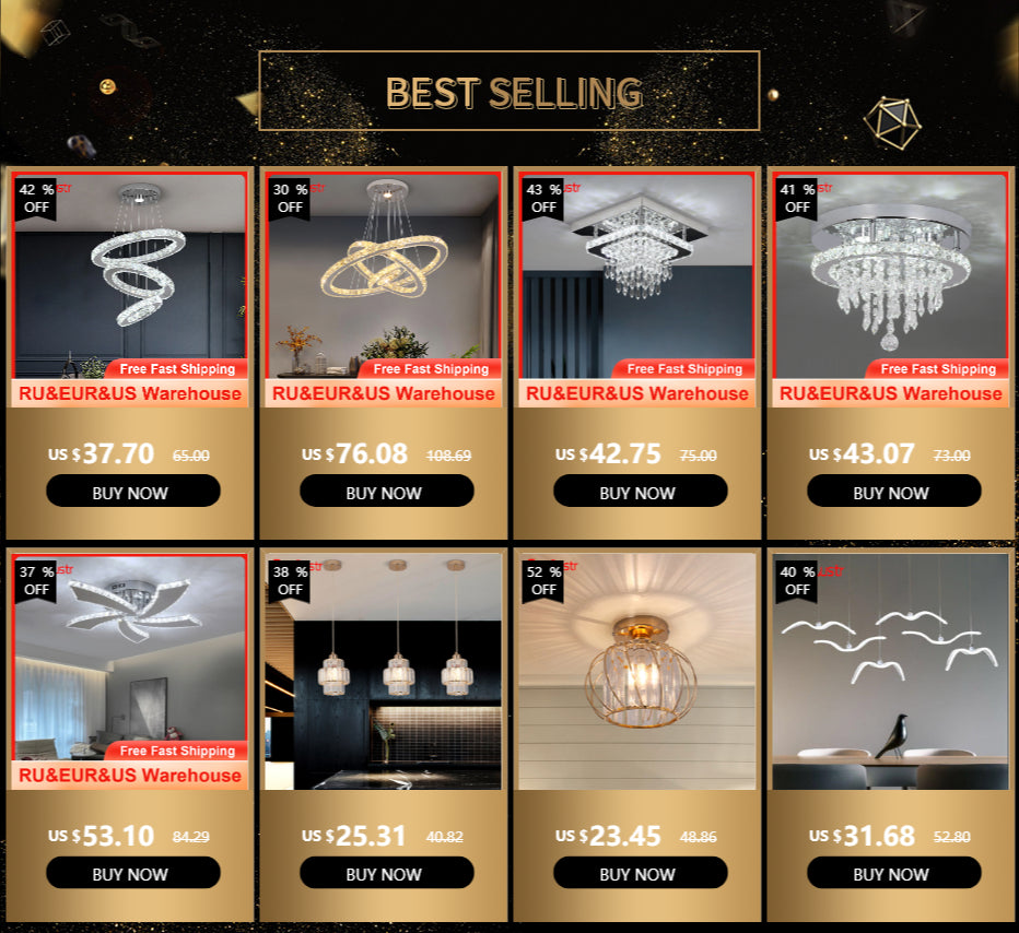 Luxury Crystal LED Chandelier 5 Ring Modern Ceiling Light Fixture