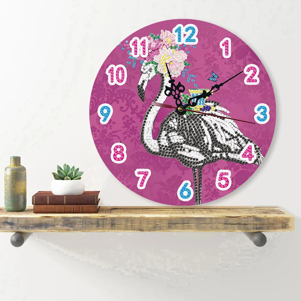 2D Flat DIY Diamond Painting Wooden Wall Clock Kit for Home Decor