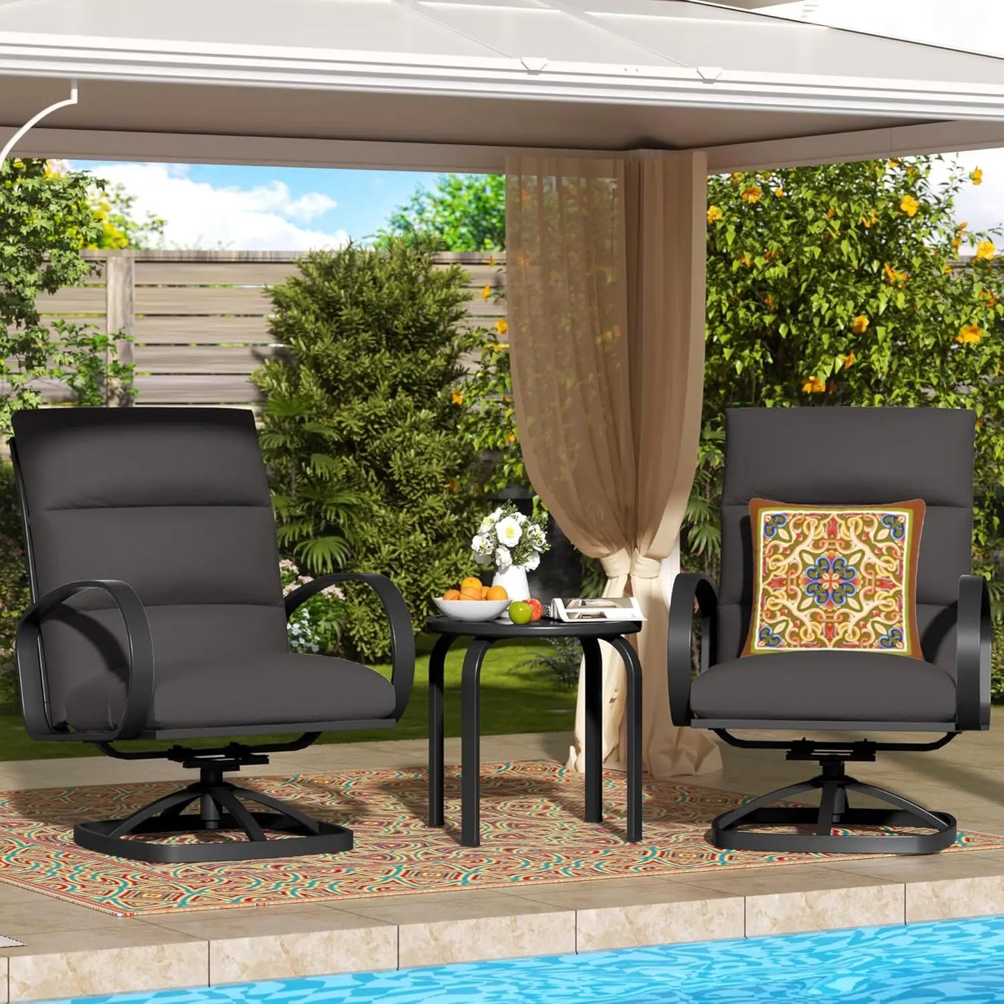 Ljustra Patio Bistro Set 3 Piece Outdoor Swivel Glider Rocking Chairs