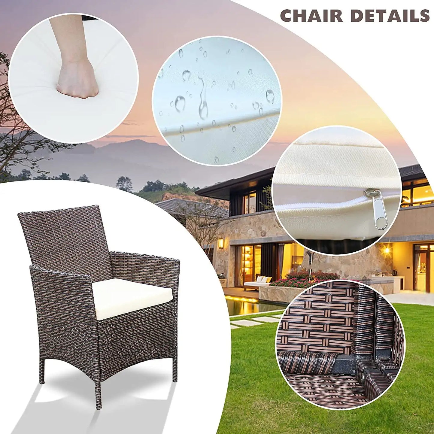 3 Piece Outdoor Patio Furniture Set Rattan Wicker Table Chairs