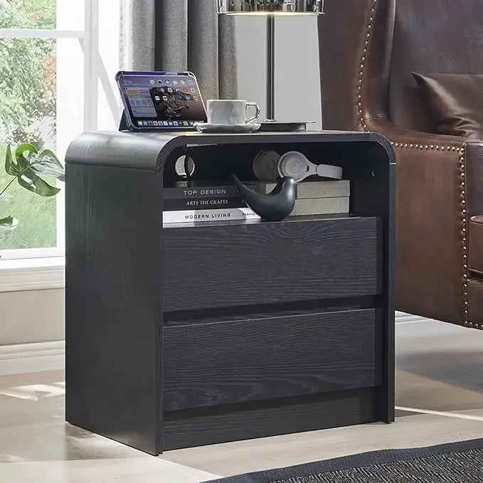 Modern Nightstand with Charging Station Mid Century Bedside Table