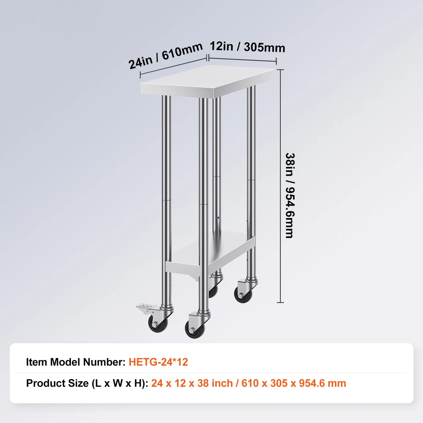 Heavy Duty Stainless Steel Work Table with Wheels Adjustable Height