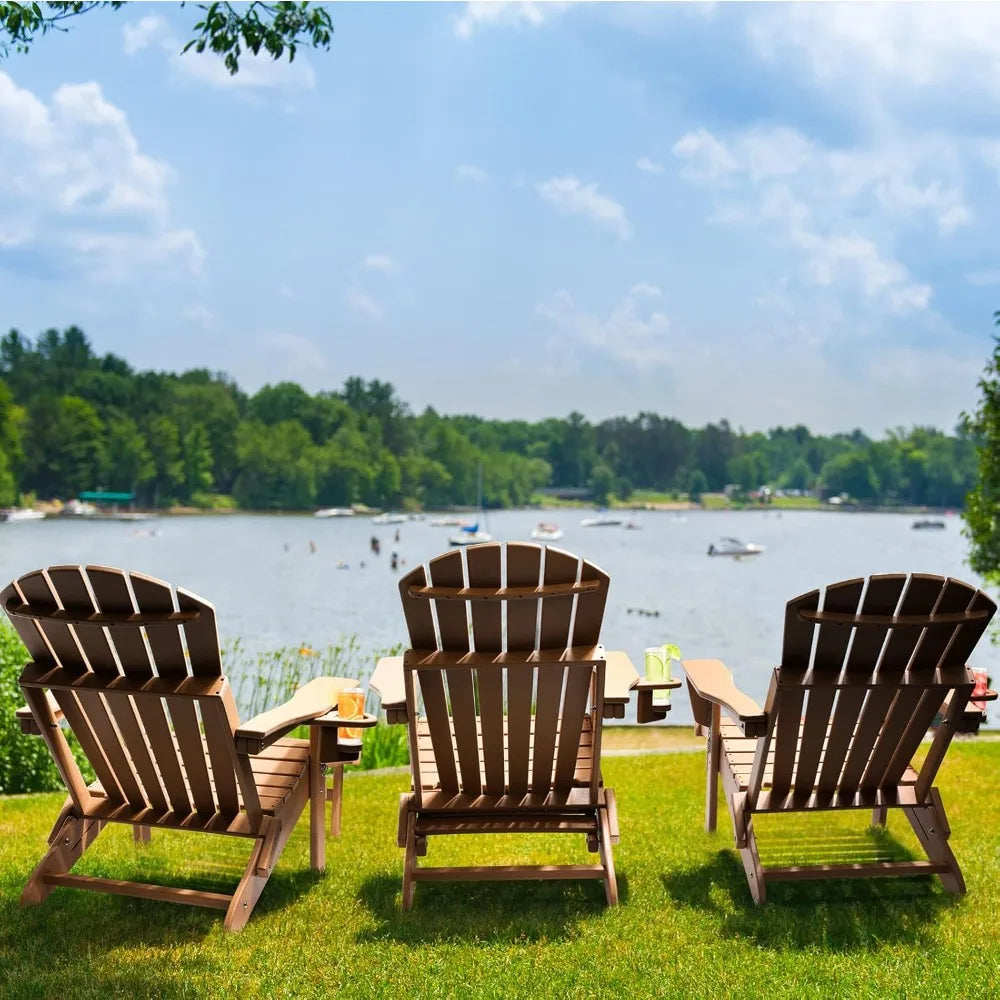 Adjustable Folding Adirondack Chairs Set of 2 with Ottoman Cup Holder