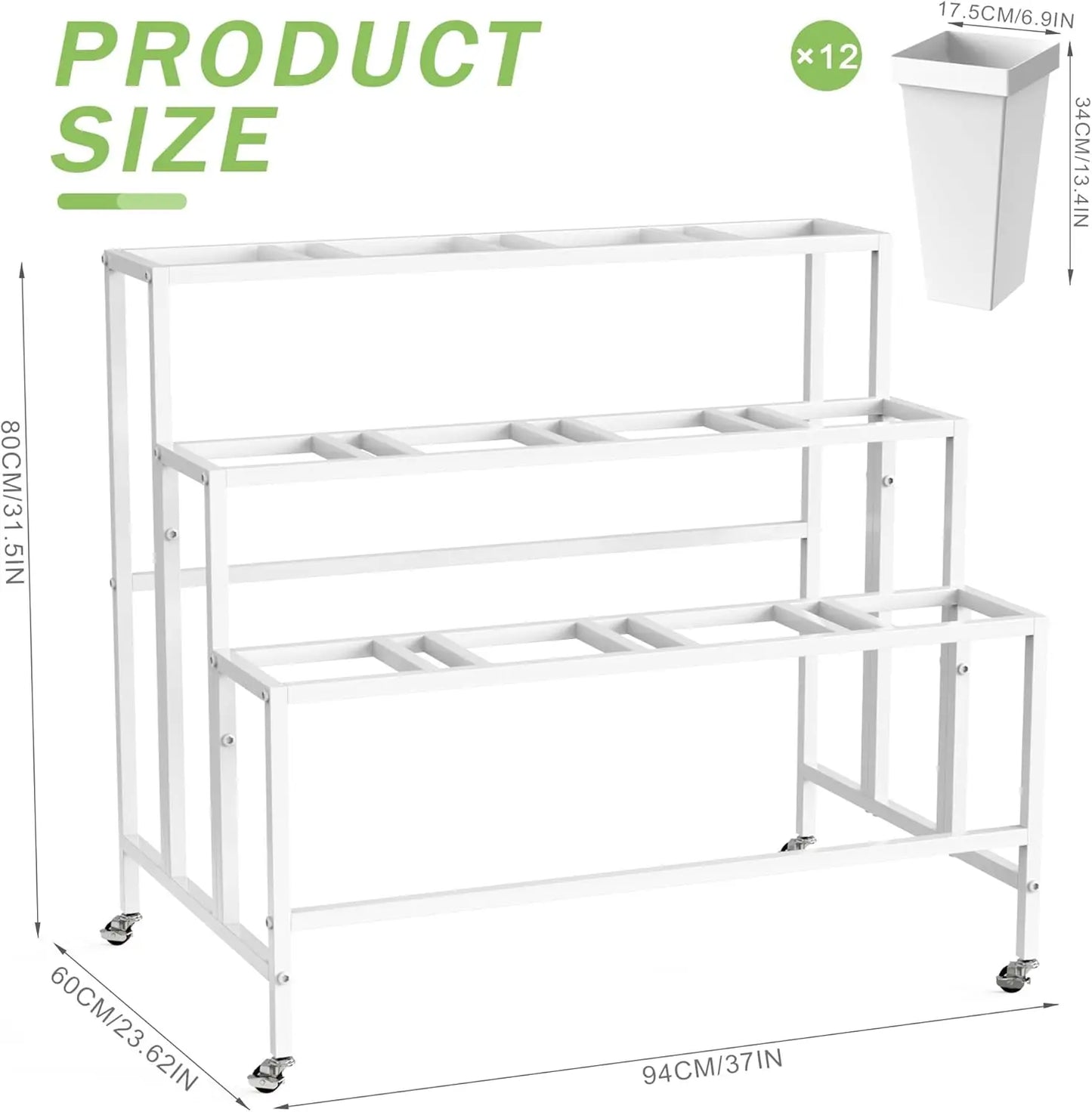Flower Display Stand 12 Buckets 3 Layers Metal Cart with Wheels for Florists