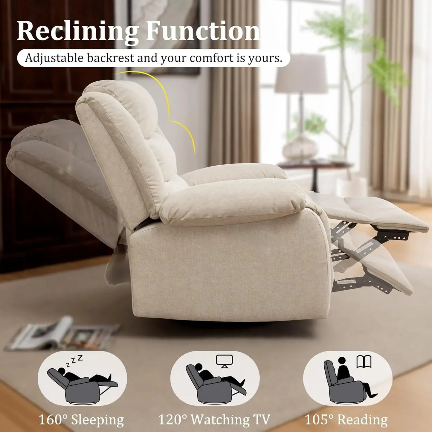 Recliner Chair Oversized Rocking Chair with Massage Heat Beige