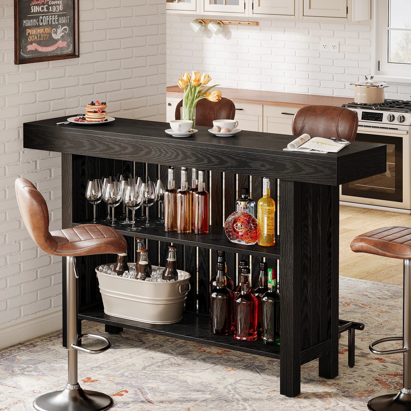 Ljustra 63 Inch Large Home Bar Unit Modern Coffee Bar Cabinet with Footrest