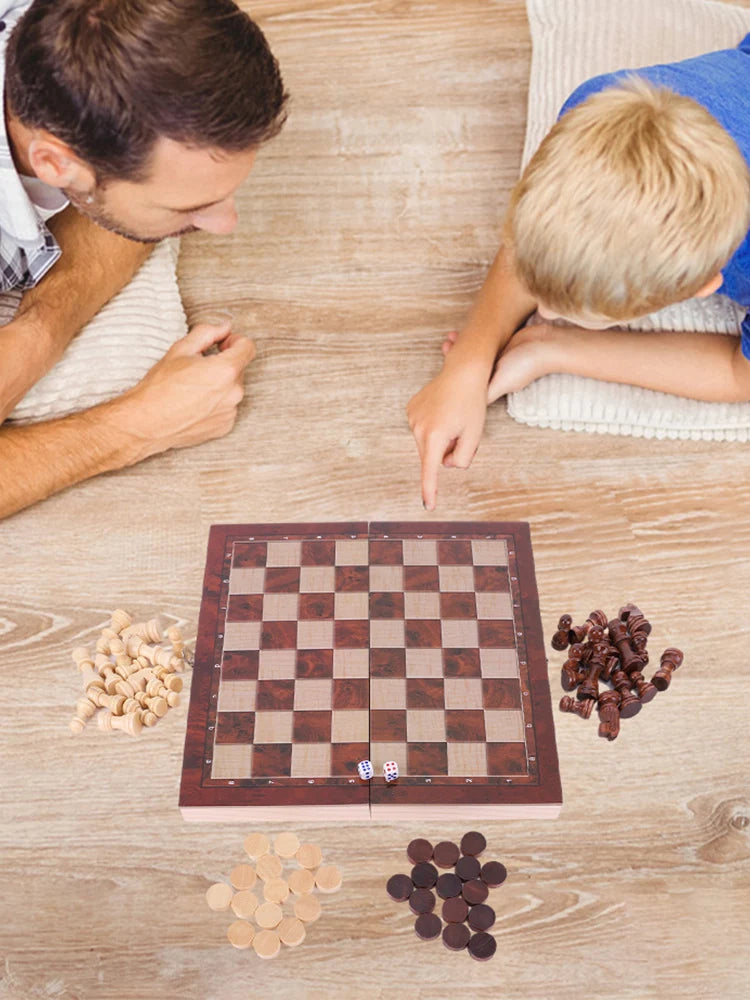 Ljustra 29x29cm Large Chessboard Wooden Set 3 in 1 Best Gifts for All