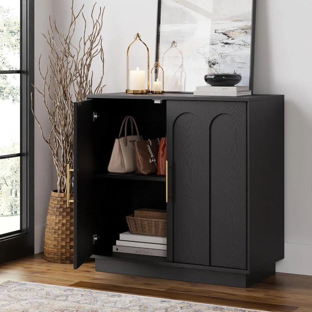 Modern Sideboard Buffet Cabinet Arched Doors Adjustable Shelf Storage