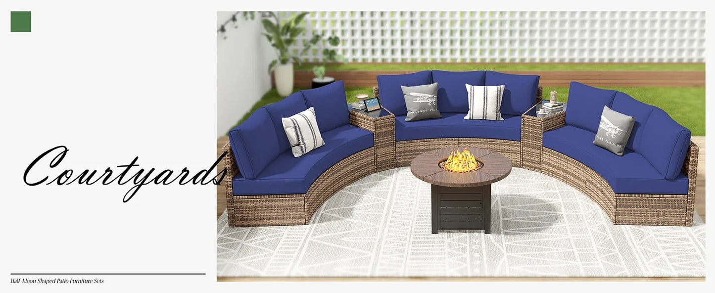 Ljustra 3 Piece Half-Moon Sectional Outdoor Sofa Set with Cushions