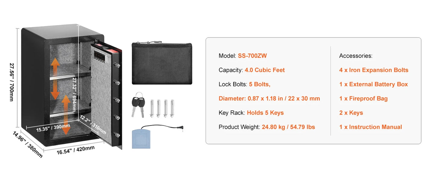 SucceBuy 4.0 cu.ft Safe Box with Key Lock Fingerprint LED Light
