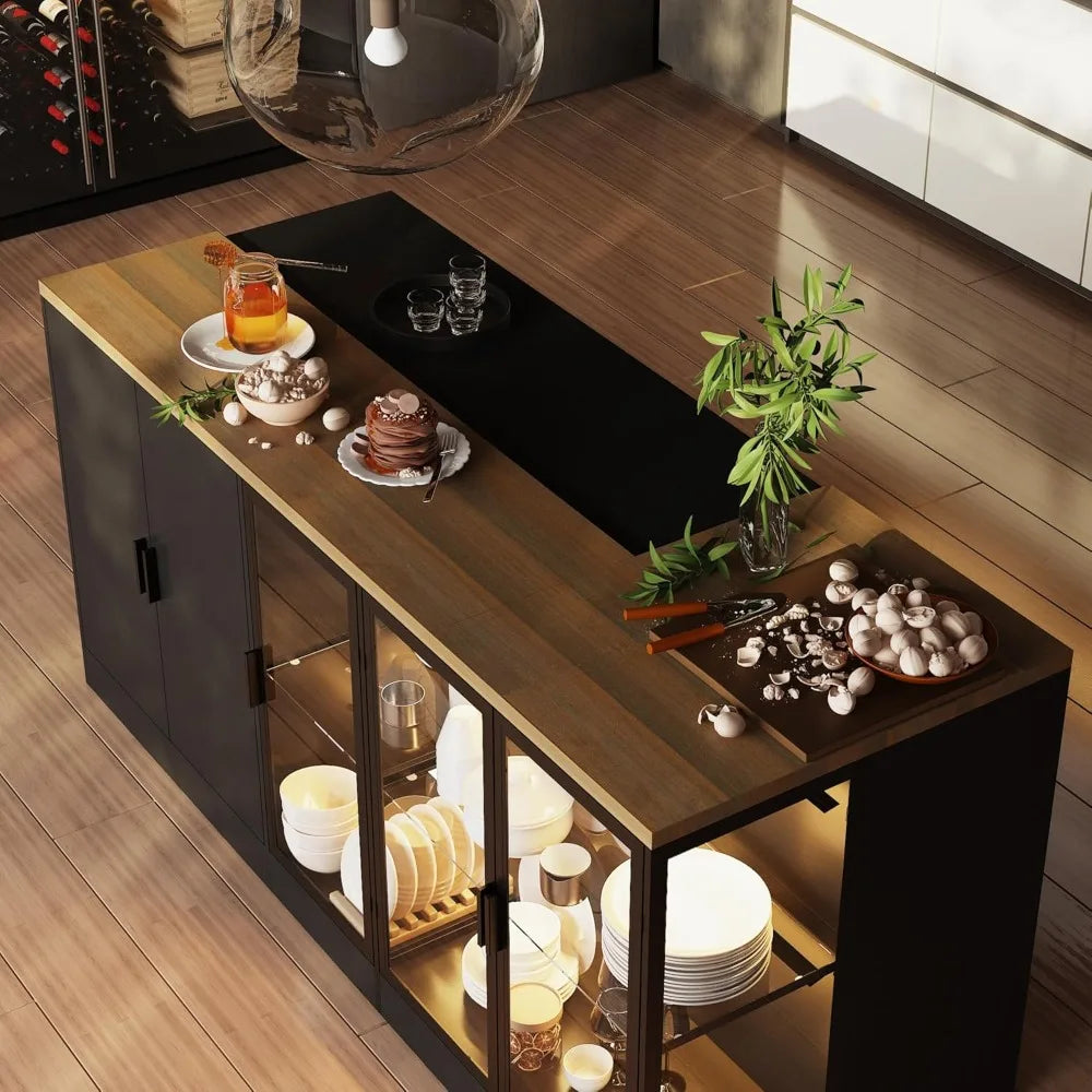 Large Kitchen Island with Storage Adjustable Shelf and Drawers