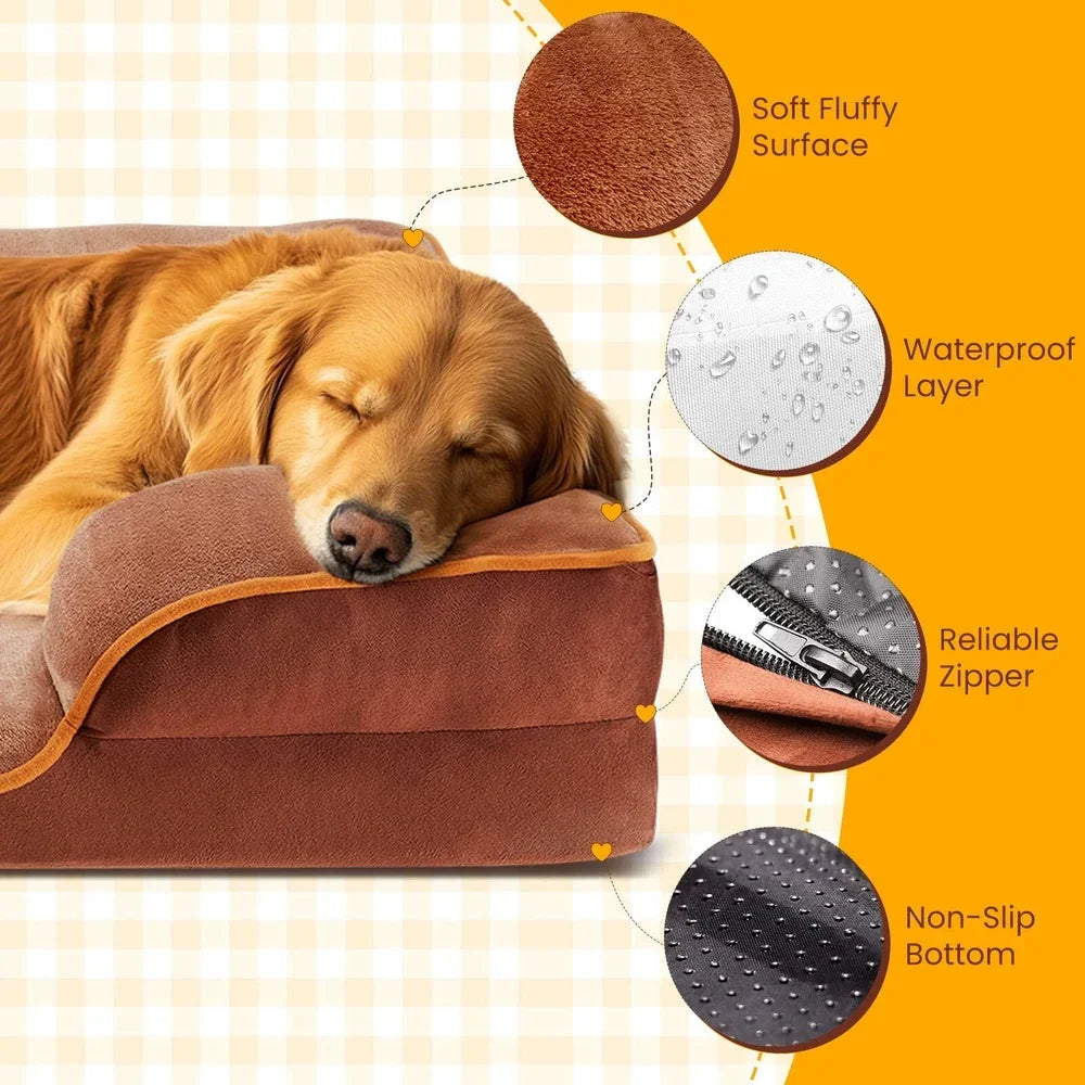 Memory Foam Dog Bed Waterproof Bolstered Sofa Orthopedic Support for Dogs