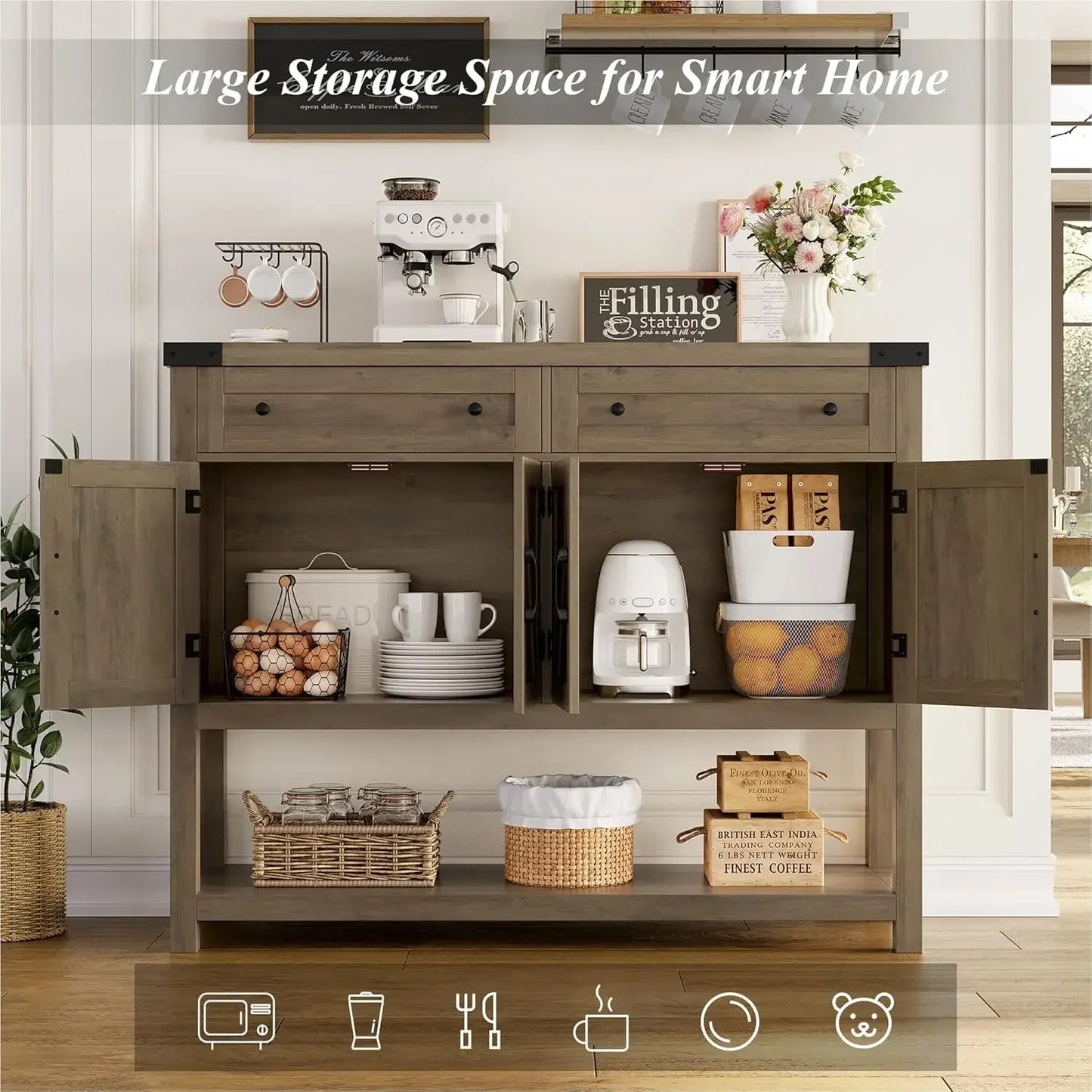 Buffet Sideboard Cabinet 47.2" Farmhouse Coffee Bar with Storage