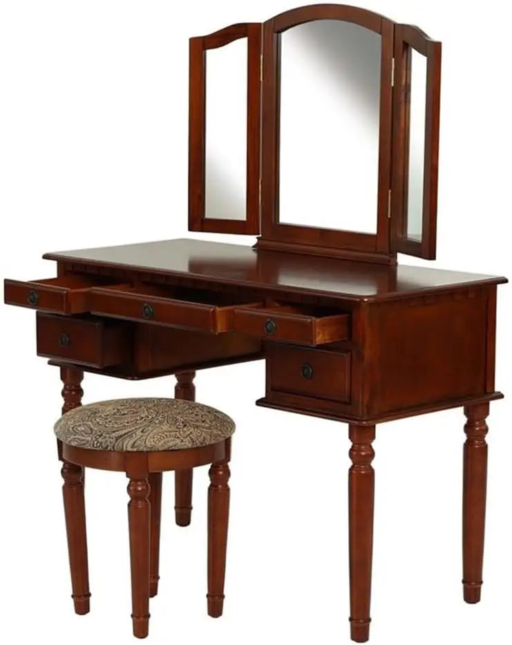 Bobkona St Croix Vanity Set with Stool and Mirror for Makeup Storage