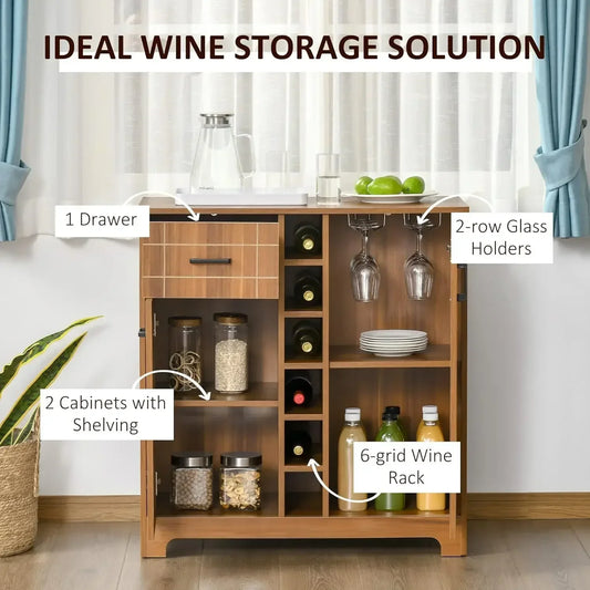 Retro Wine Cabinet Wine Rack Serving Bar 6 Bottles Storage Sideboard