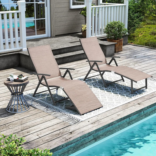 Outdoor Chaise Lounge Set of 2 Aluminum Pool Lounge Chairs Adjustable
