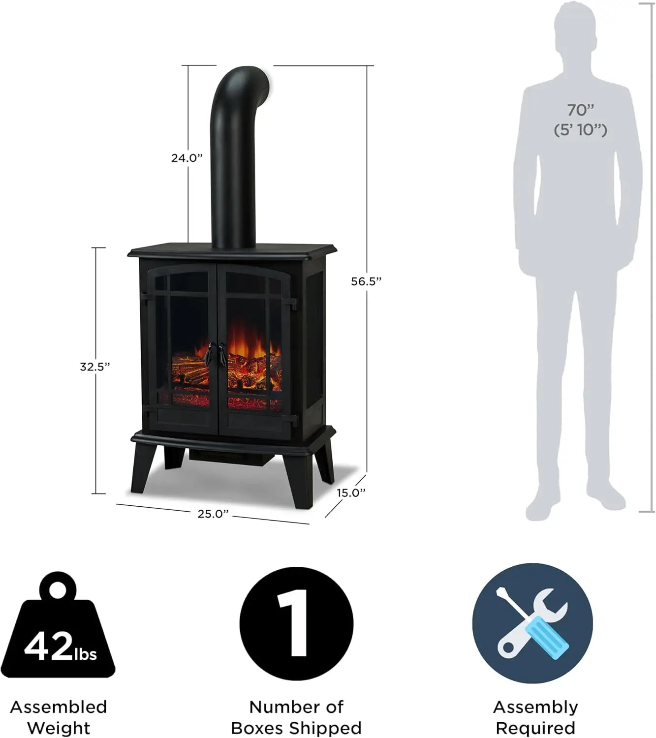 Foster 25" Electric Fireplace Indoor Heater Realistic Flame Effect Adjustable