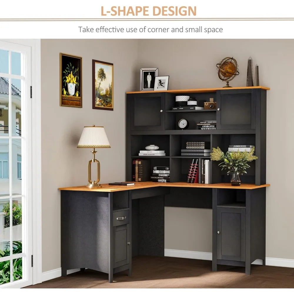 L Shaped Computer Desk with Hutch Space Saving Home Office Desk