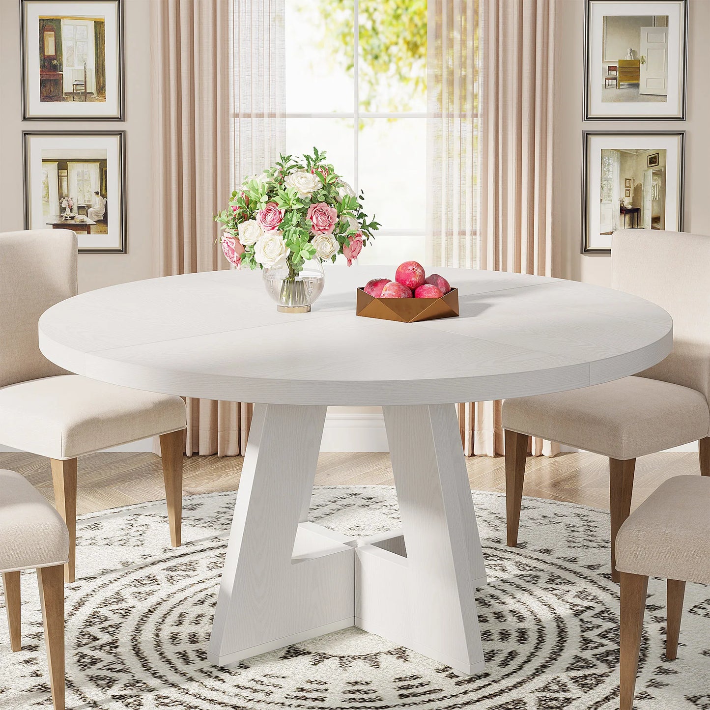 Ljustra Round Dining Table for 4 Farmhouse Style Kitchen Table 47 Inch