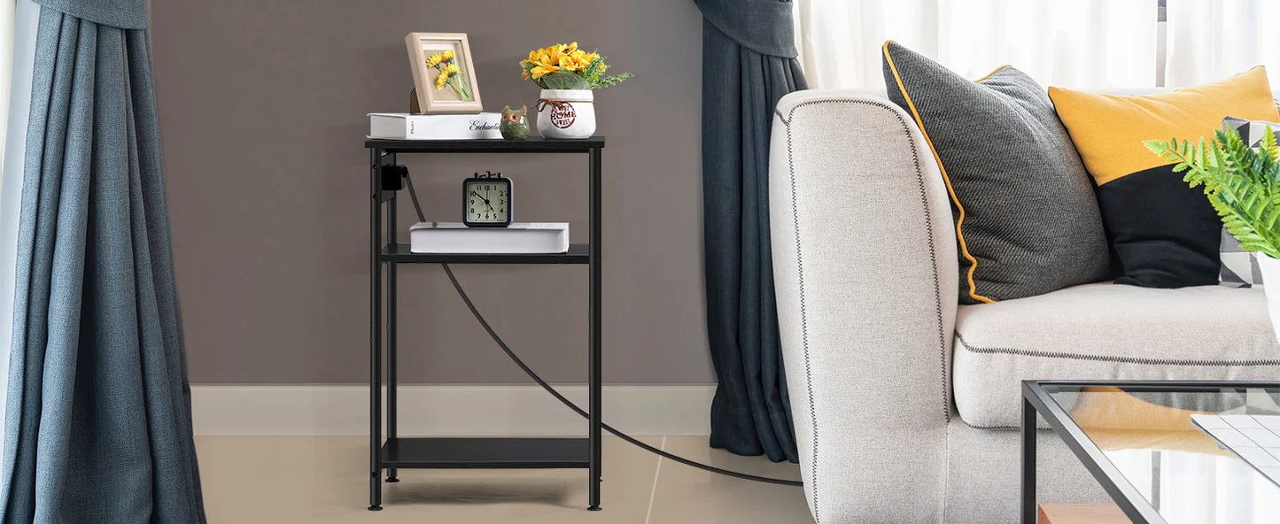 Space Saving Nightstand with USB Ports and Storage Drawer for Bedroom