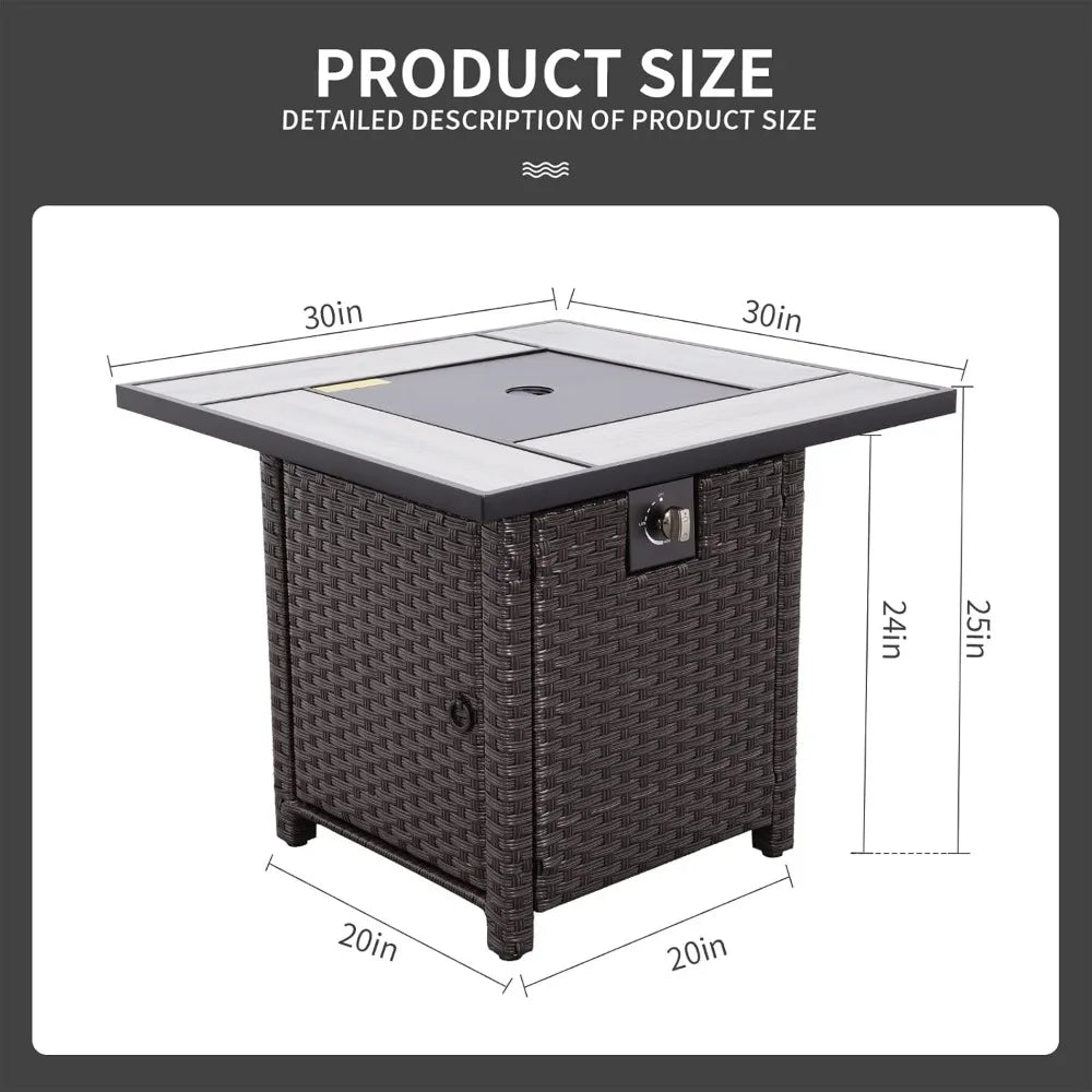 Propane Fire Pit 30 Inch Outdoor Gas Fire Table with Fire Glass Cover