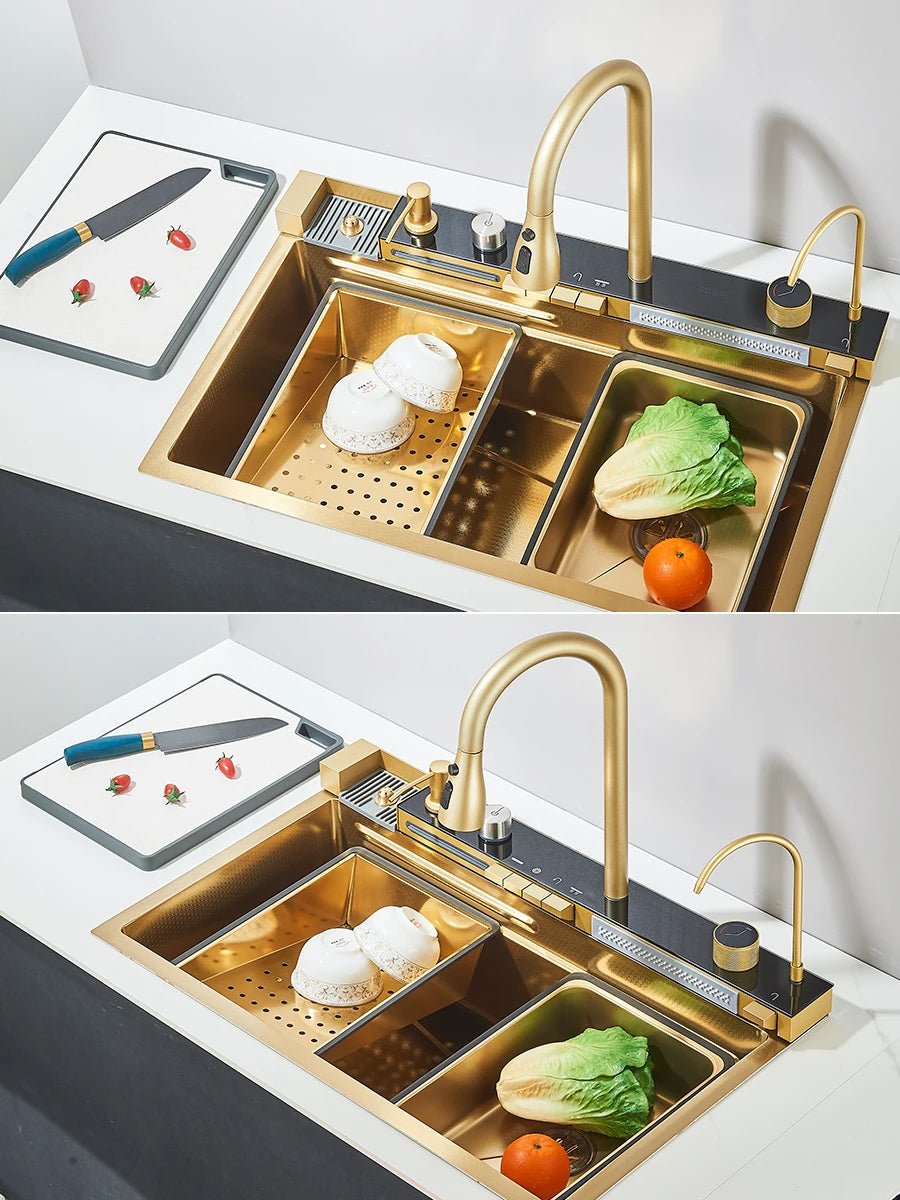 Large Stainless Steel Kitchen Sink 75x45cm with Faucet Digital Display