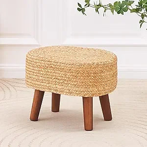 Round Seagrass Ottoman Eco-Friendly Footstool Hand Woven Pouf