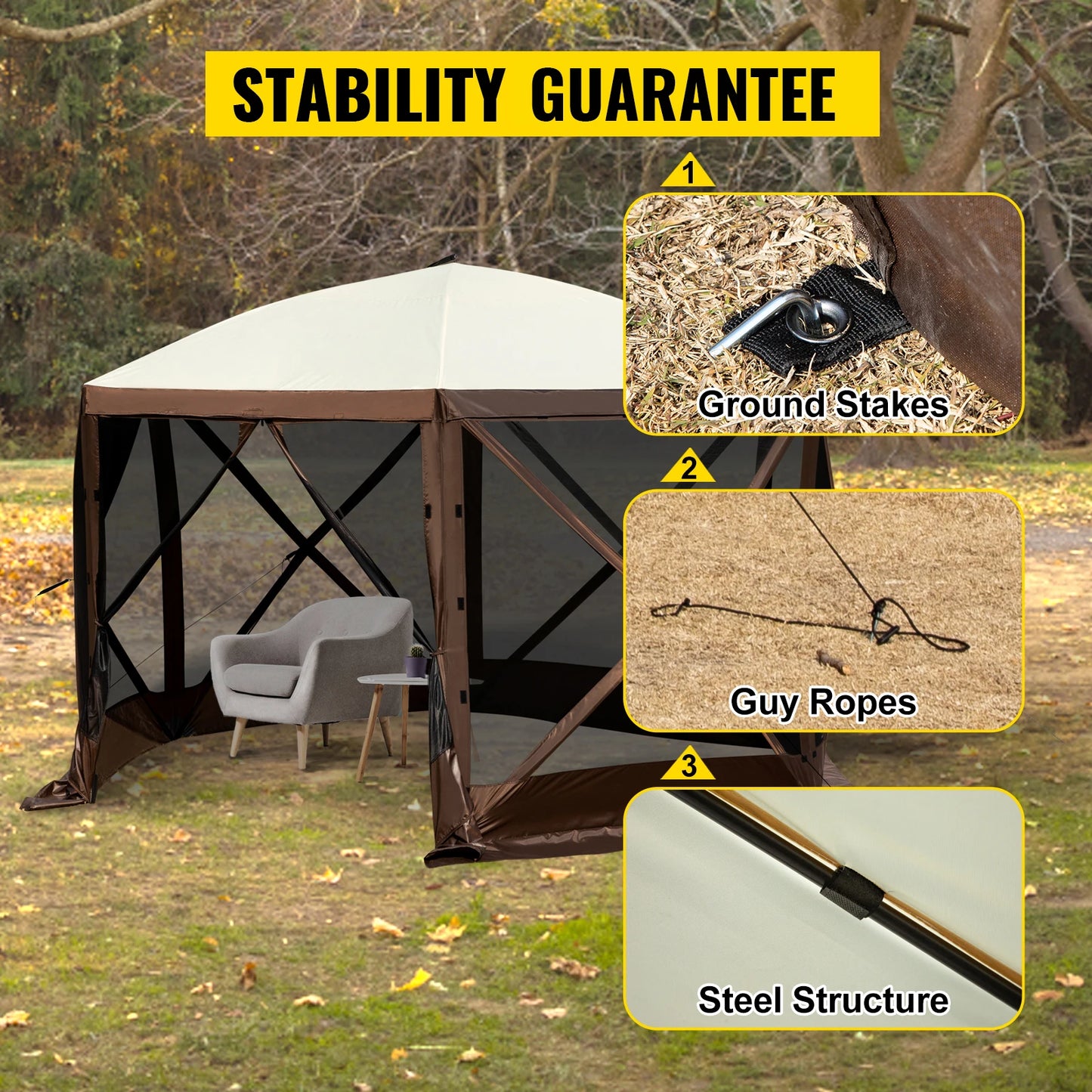 VEVOR Pop-up Camping Gazebo 12x12 10x10 Tent Canopy Outdoor Shelter