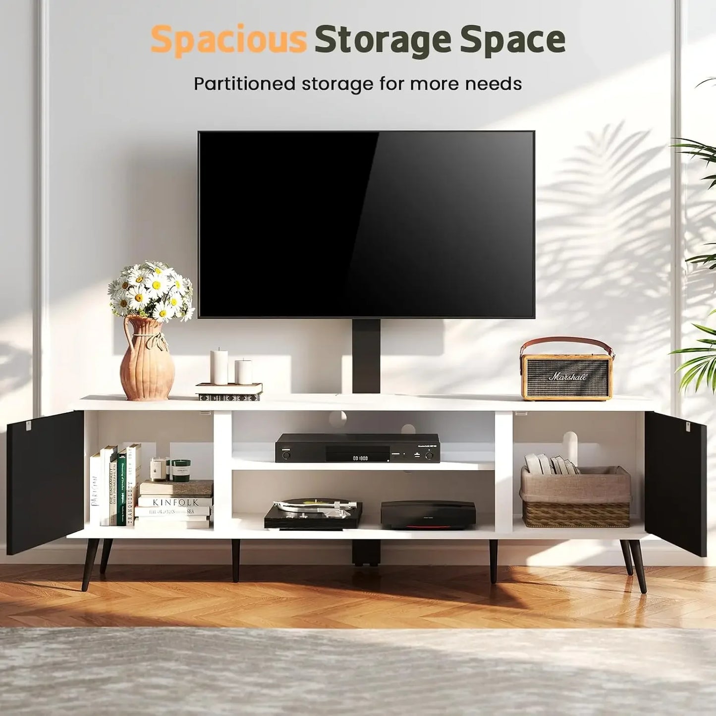 Modern Swivel TV Stand with Mount and LED Light for 70 Inch TVs